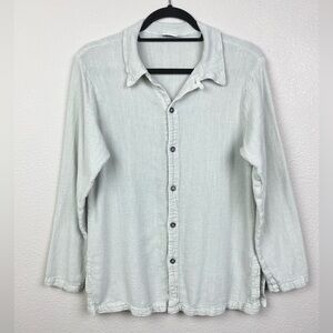 CP Shades Women's Small Sage Green Flax Blend Button Down Shirt Long Sleeve